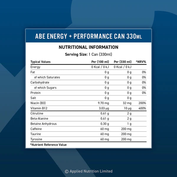 APPLIED NUTRITION ABE CARBONATED CAN -  BLUE LAGOON