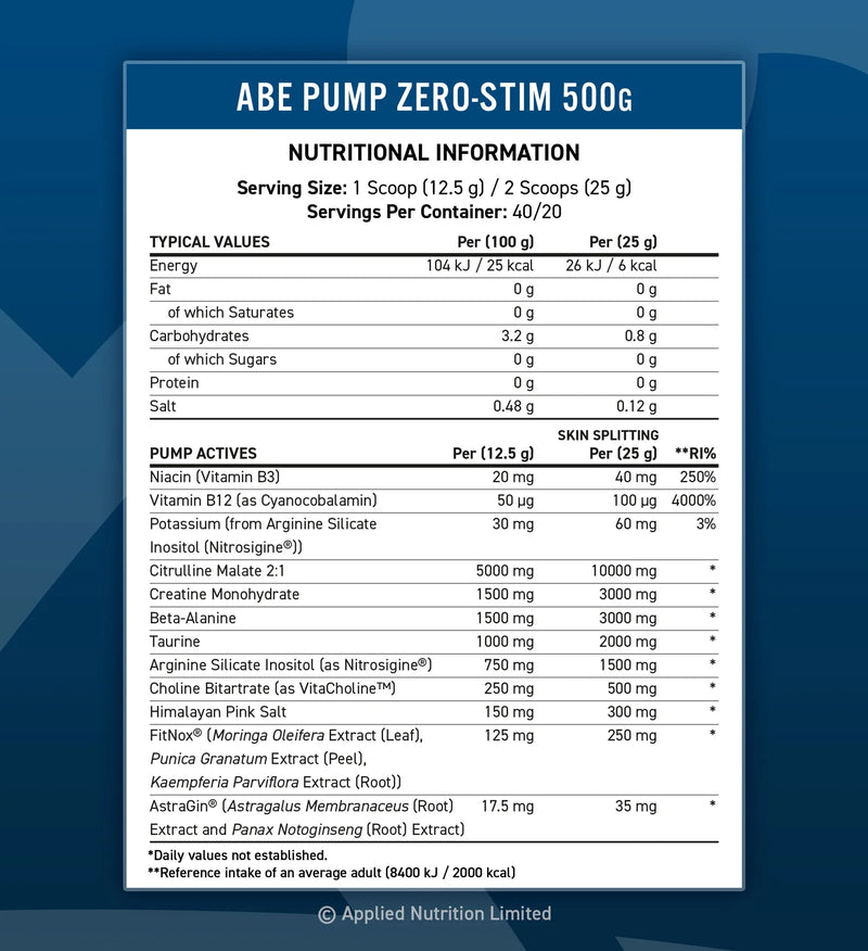 APPLIED NUTRITION ABE (ALL BLACK EVERYTHING) PUMP PRE WORKOUT 500G ...