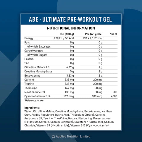 APPLIED NUTRITION ABE (ALL BLACK EVERYTHING) PRE WORKOUT GEL 20X60G ...