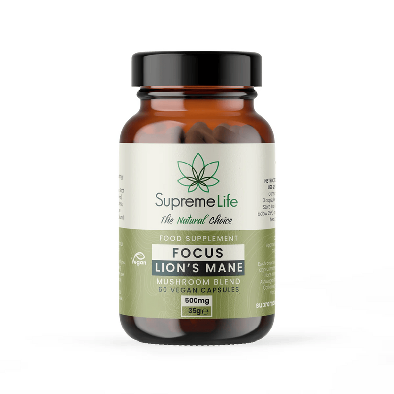 SUPREME CBD LIONS MANE VEGAN CAPSULES - FOCUS 500MG 60 CAPS